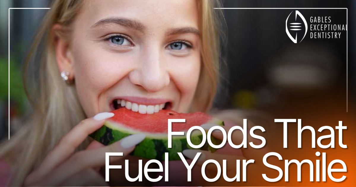Foods That Fuel Your Smile Woman smiling biting into watermelon slice